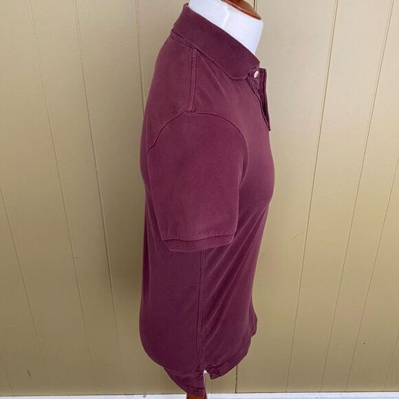 Abercrombie & Fitch men M 2 button short sleeve distressed muscle polo burgundy - Picture 5 of 10